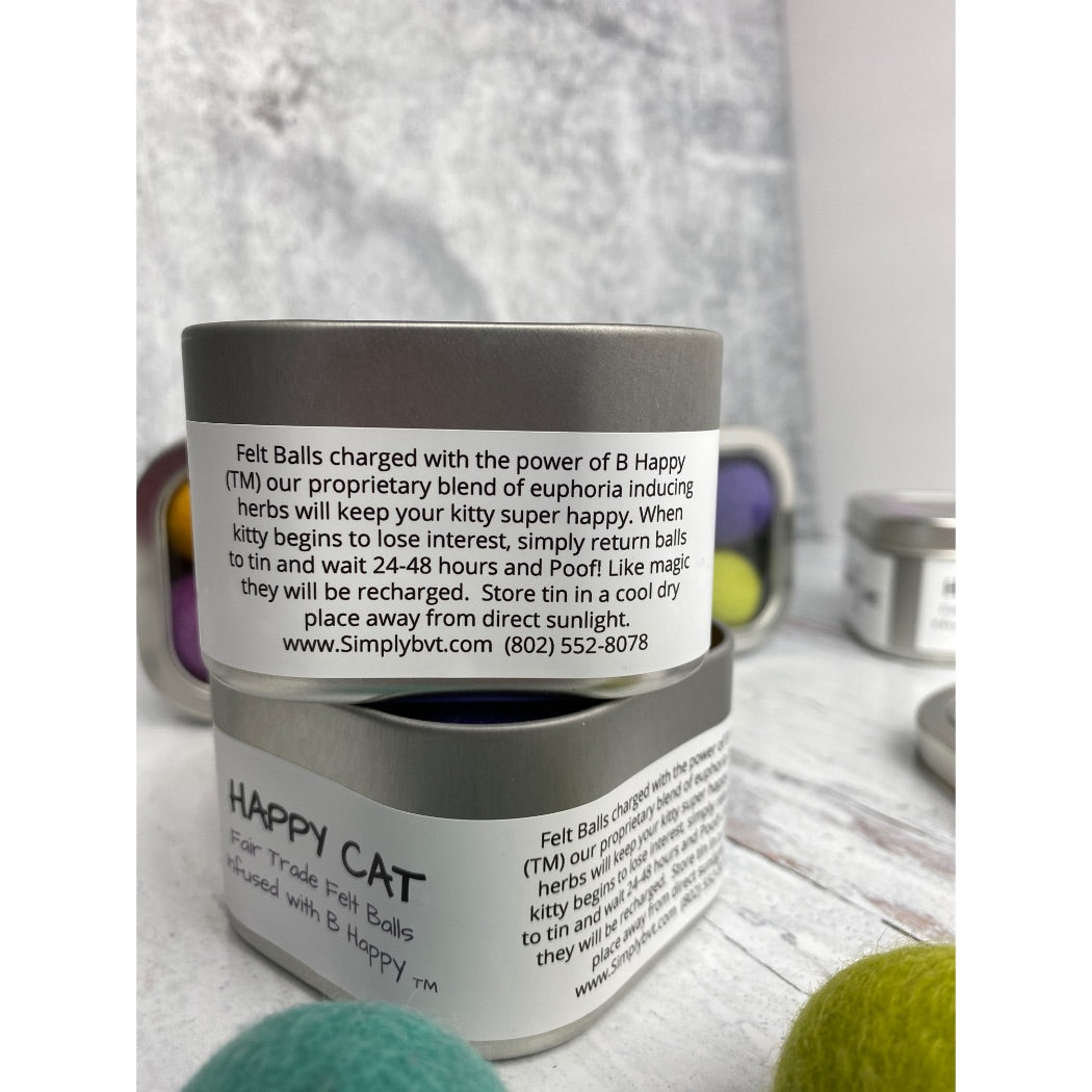 Happy Cat, Catnip Infused Felted Balls Gift Tin