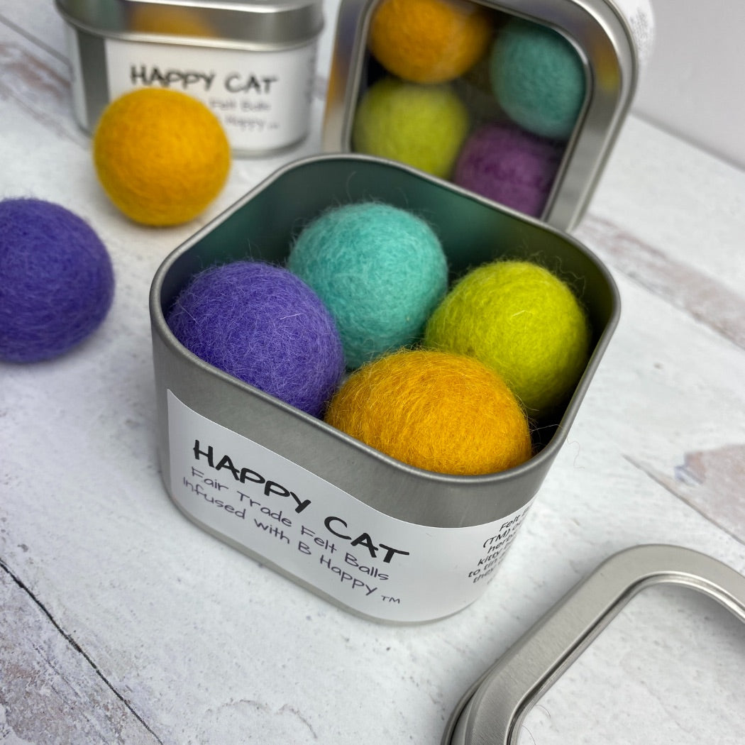 Happy Cat, Catnip Infused Felted Balls Gift Tin